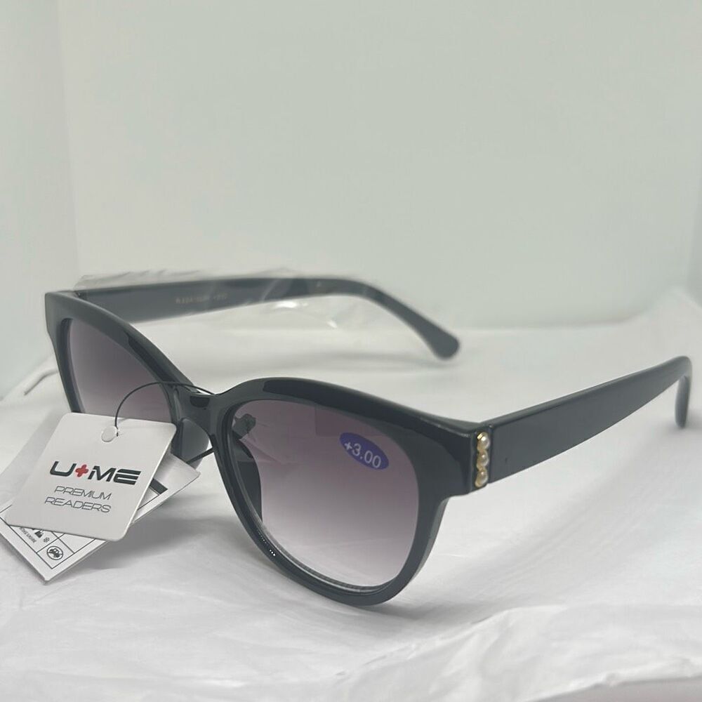 U-ME Women’s Cat Eye Reading Sunglasses +3.00 with UV Protection – Pearl Accent